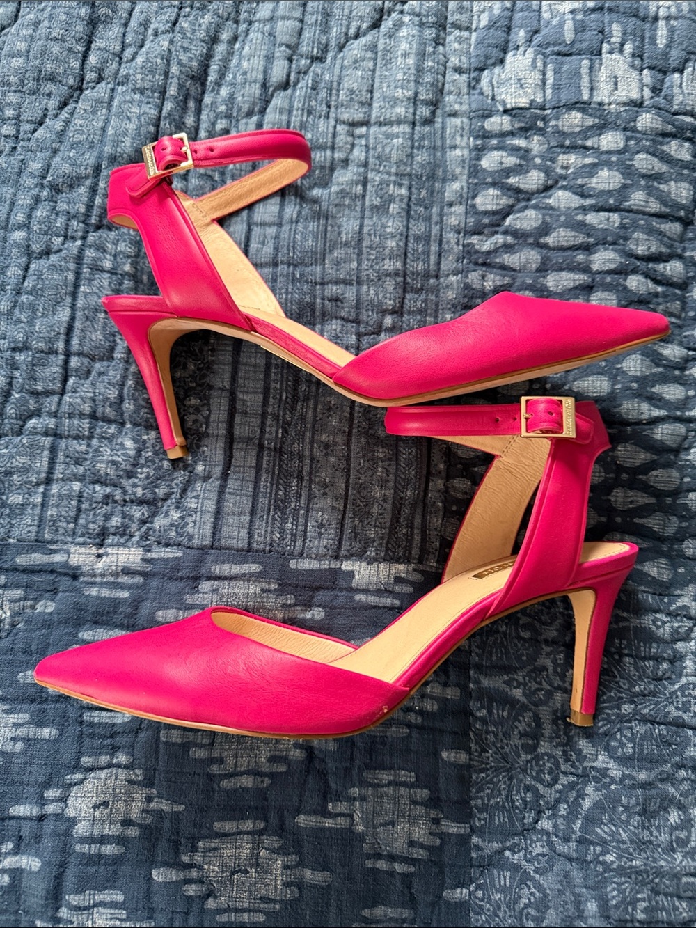 Louise et Cie Hot Pink Pointed-Toe Ankle-Strap Heels